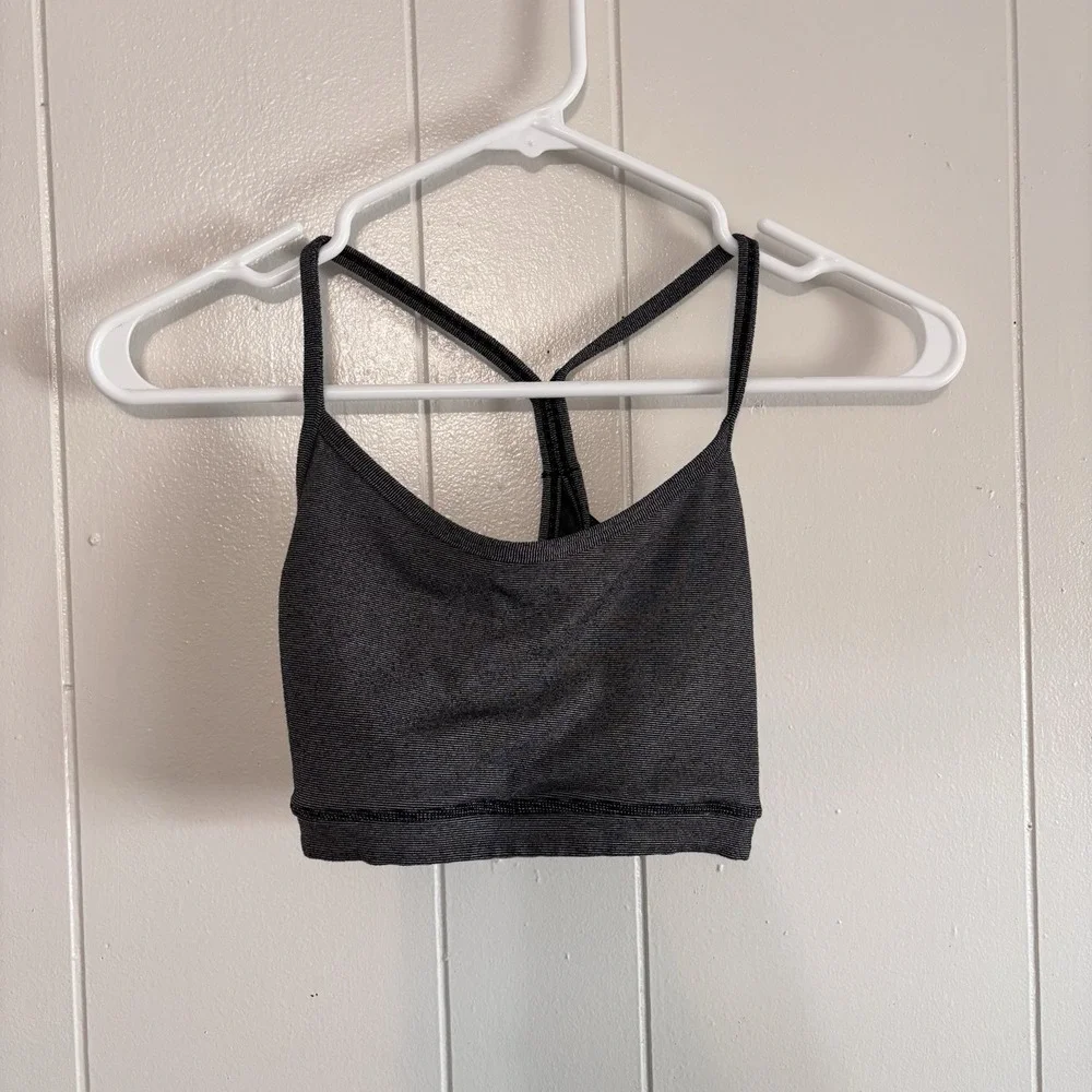 Lululemon Women's Size 6 Flow Y‎ Bra IV Racerback Teal Mesh Panel microstripe